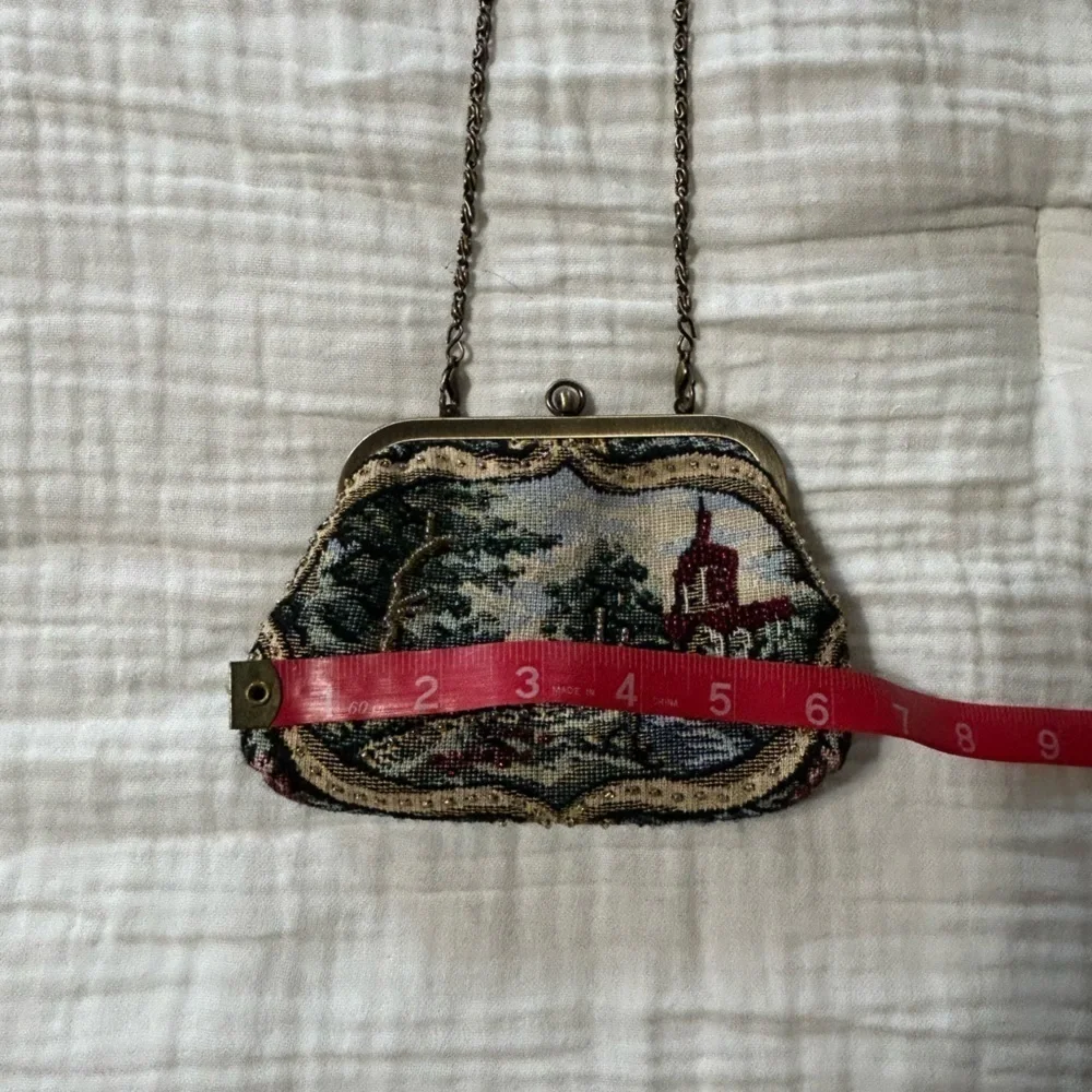Carlo Fellini Vintage Tapestry Beaded Kiss Lock Purse Bag crossbody